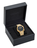 Buy Shop Versace Greca Logo Quartz Black Dial Gold Steel Strap Watch for Men - VE8G00624 USA Online