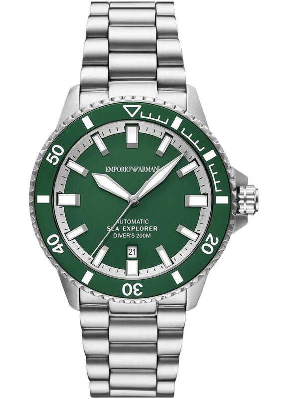 Buy Shop Emporio Armani Sea Explorer Green Dial Silver Steel Strap Watch for Men - AR60088 USA Online