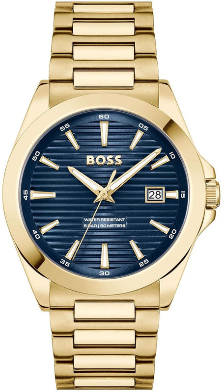 Buy Shop Hugo Boss Strike Blue Dial Gold Steel Strap Watch for Men - 1514172 USA Online