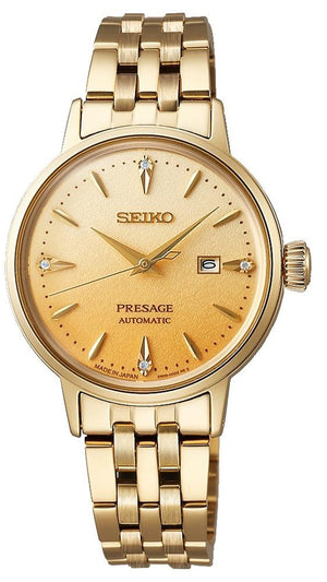 Buy Shop Seiko Presage Cocktail Time Automatic Diamonds Gold Dial Gold Steel Strap Watch for Women - SRE018J1 USA Online