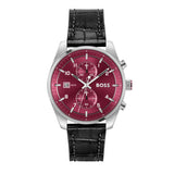 Buy Shop Hugo Boss Skytraveller Chronograph Burgundy Red Dial Black Leather Strap Watch for Men - 1514193 USA Online