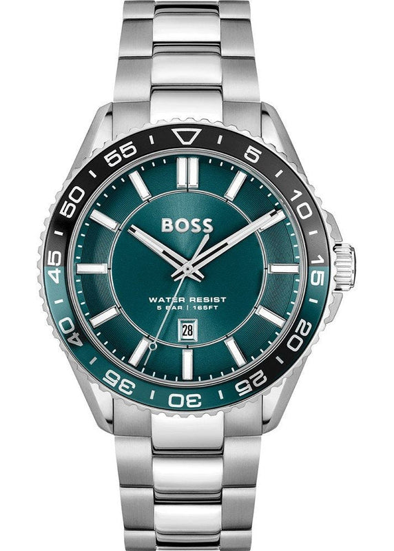 Buy Shop Hugo Boss Runner 3H Green Dial Silver Steel Strap Watch for Men - 1514208 USA Online