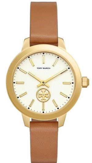 Buy Shop Tory Burch Collins Quartz White Dial Brown Leather Strap Watch for Women - TBW1202 USA Online