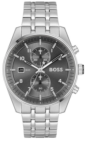 Buy Shop Hugo Boss Skytraveller Chronograph Grey Dial Silver Steel Strap Watch for Men - 1514151 USA Online