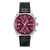 Buy Shop Hugo Boss Skytraveller Chronograph Burgundy Red Dial Black Leather Strap Watch for Men - 1514193 USA Online
