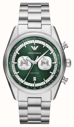 Buy Shop Emporio Armani Racer Chronograph Green Dial Silver Steel Strap Watch for Men - AR11637 USA Online