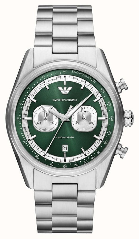 Buy Shop Emporio Armani Racer Chronograph Green Dial Silver Steel Strap Watch for Men - AR11637 USA Online