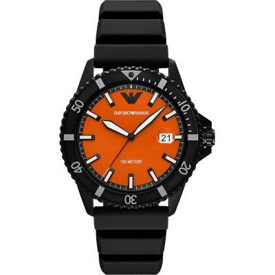 Buy Shop Emporio Armani World Explorer Orange Dial Black Silicone Strap Watch for Men - AR11684 USA Online