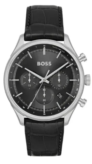 Buy Shop Hugo Boss Gregor Chronograph Black Dial Black Leather Strap Watch for Men - 1514049 USA Online