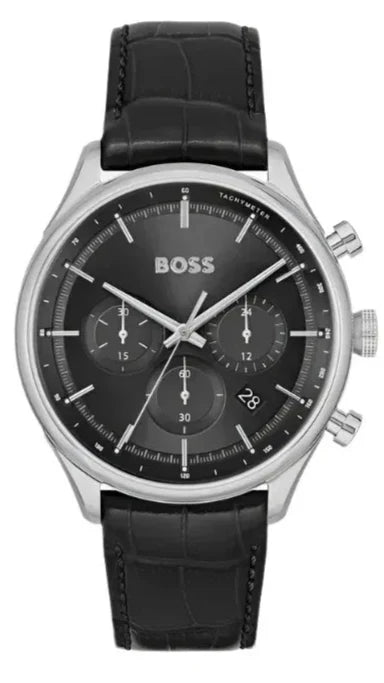 Buy Shop Hugo Boss Gregor Chronograph Black Dial Black Leather Strap Watch for Men - 1514049 USA Online