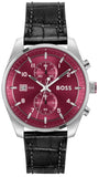 Buy Shop Hugo Boss Skytraveller Chronograph Burgundy Red Dial Black Leather Strap Watch for Men - 1514193 USA Online