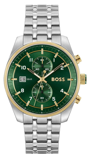 Buy Shop Hugo Boss Skytraveller Chronograph Green Dial Silver Steel Strap Watch for Men - 1514195 USA Online