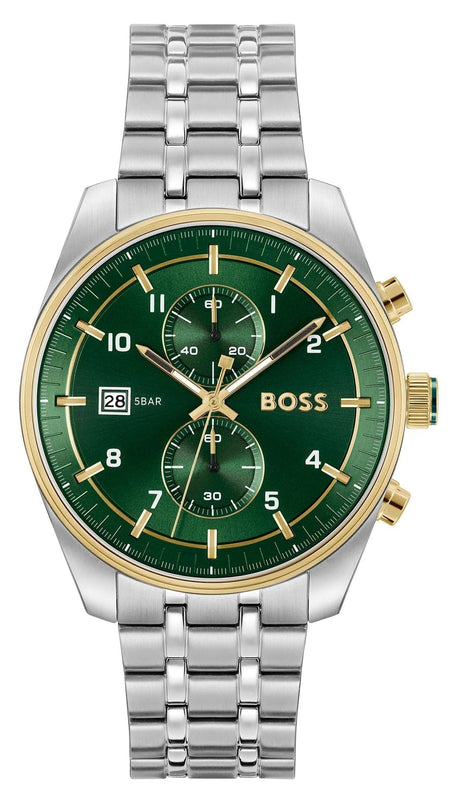 Buy Shop Hugo Boss Skytraveller Chronograph Green Dial Silver Steel Strap Watch for Men - 1514195 USA Online