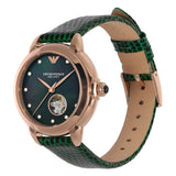 Buy Shop Emporio Armani Mia Meccanico Mother of Pearl Dial Green Leather Strap Watch for Women - AR60073 USA Online