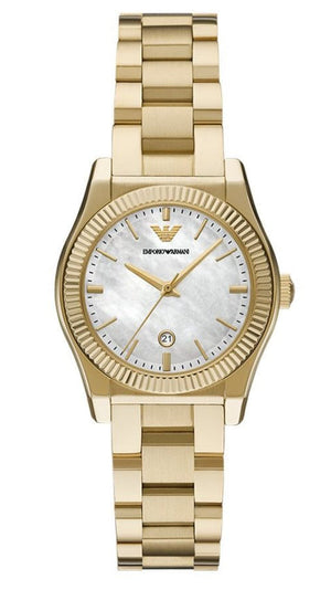 Buy Shop Emporio Armani Federica Mother of Pearl White Dial Gold Steel Strap Watch for Women - AR11657 USA Online