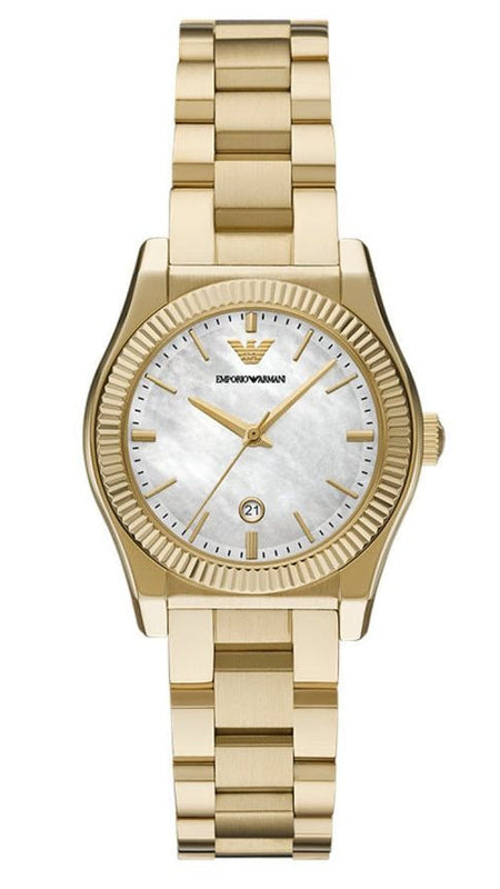 Buy Shop Emporio Armani Federica Mother of Pearl White Dial Gold Steel Strap Watch for Women - AR11657 USA Online
