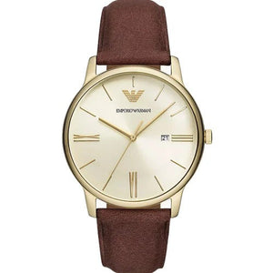 Buy Shop Emporio Armani Minimalist Quartz Gold Dial Brown Leather Strap Watch for Men - AR11610 USA Online