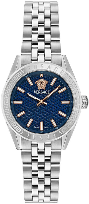 Buy Shop Versace V-Code Analog Blue Dial Silver Steel Strap Watch for Women - VE8I00324 USA Online