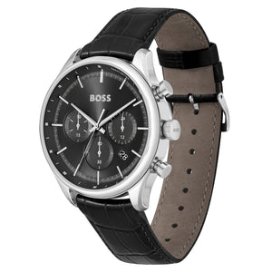 Buy Shop Hugo Boss Gregor Chronograph Black Dial Black Leather Strap Watch for Men - 1514049 USA Online