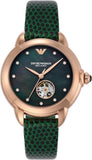 Buy Shop Emporio Armani Mia Meccanico Mother of Pearl Dial Green Leather Strap Watch for Women - AR60073 USA Online