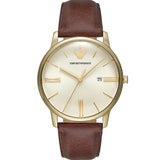 Buy Shop Emporio Armani Minimalist Quartz Gold Dial Brown Leather Strap Watch for Men - AR11610 USA Online
