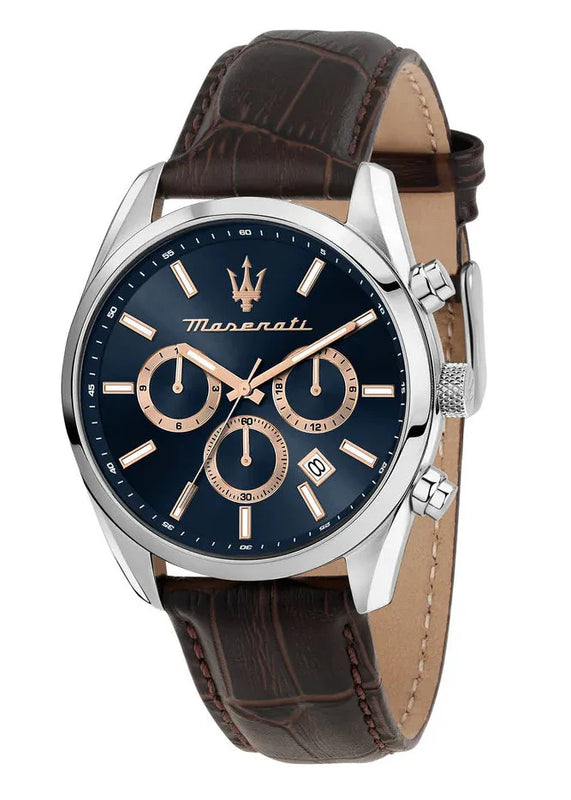 Buy Shop Maserati Attraction Limited Edition Chronograph Blue Dial Brown Leather Strap Watch for Men - R8851151003 USA Online