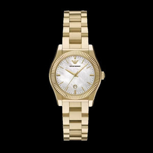 Buy Shop Emporio Armani Federica Mother of Pearl White Dial Gold Steel Strap Watch for Women - AR11657 USA Online