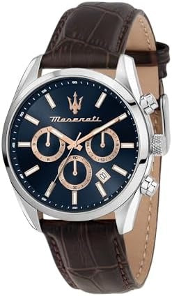 Buy Shop Maserati Attraction Limited Edition Chronograph Blue Dial Brown Leather Strap Watch for Men - R8851151003 USA Online