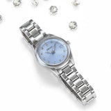 Seiko Diamond Blue Dial Silver Steel Strap Watch for Women - SUR581P1