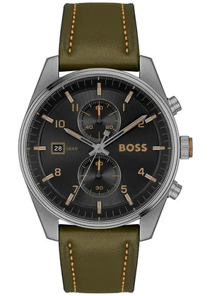 Buy Shop Hugo Boss Skytraveller Chronograph Black Dial Green Leather Strap Watch for Men - 1514148 USA Online