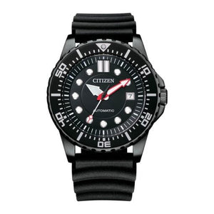 Citizen Mechanical Automatic Black Dial Black Rubber Strap Watch for Men - NJ0125-11E