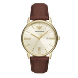Buy Shop Emporio Armani Minimalist Quartz Gold Dial Brown Leather Strap Watch for Men - AR11610 USA Online