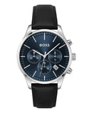 Buy Shop Hugo Boss Avery Chronograph Blue Dial Black Leather Strap Watch for Men - 1514156 USA Online