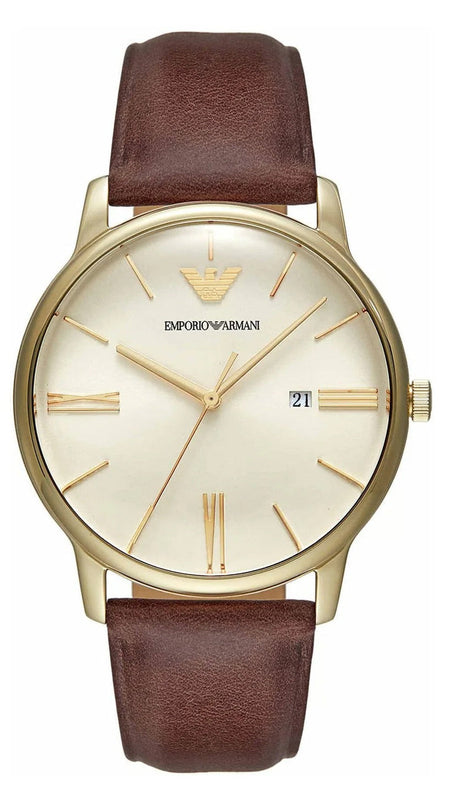 Buy Shop Emporio Armani Minimalist Quartz Gold Dial Brown Leather Strap Watch for Men - AR11610 USA Online