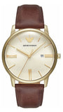 Buy Shop Emporio Armani Minimalist Quartz Gold Dial Brown Leather Strap Watch for Men - AR11610 USA Online