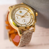 Buy Shop Tory Burch The Tory Chronograph White Dial Maroon Jacquard Strap Watch for Women - TBW1050 USA Online