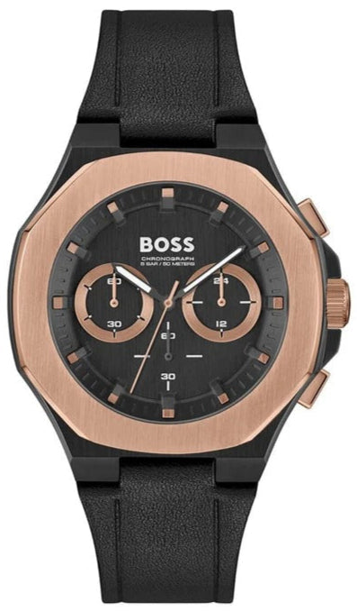 Buy Shop Hugo Boss Taper Chronograph Black Dial Black Leather Strap Watch for Men - 1514089 USA Online