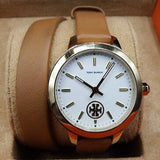 Buy Shop Tory Burch Collins Quartz White Dial Brown Leather Strap Watch for Women - TBW1304 USA Online