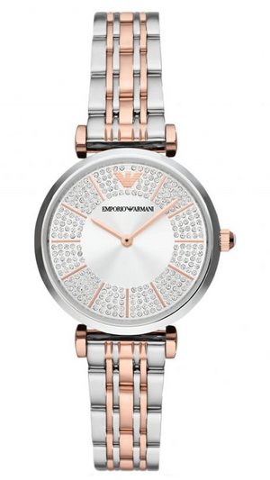 Buy Shop Emporio Armani Gianni T Bar Silver Dial Two Tone Steel Strap Watch for Women - AR11537 USA Online