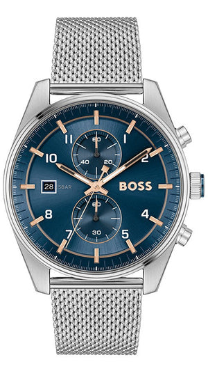 Buy Shop Hugo Boss Skytraveller Chronograph Blue Dial Silver Mesh Strap Watch for Men - 1514149 USA Online