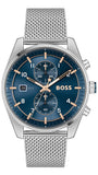 Buy Shop Hugo Boss Skytraveller Chronograph Blue Dial Silver Mesh Strap Watch for Men - 1514149 USA Online