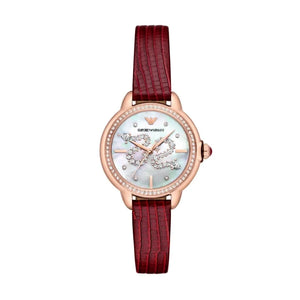 Buy Shop Emporio Armani Mia Mother of Pearl Dial Red Leather Strap Watch for Women - AR11646 USA Online