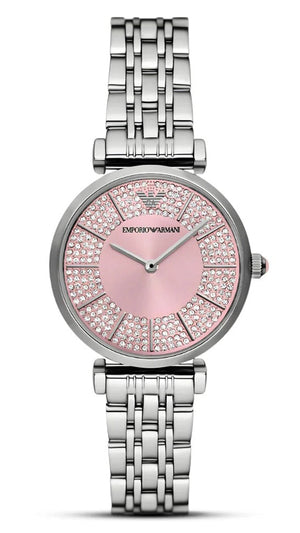Buy Shop Emporio Armani Gianni T-Bar Pink Dial Silver Steel Strap Watch for Women - AR11686 USA Online