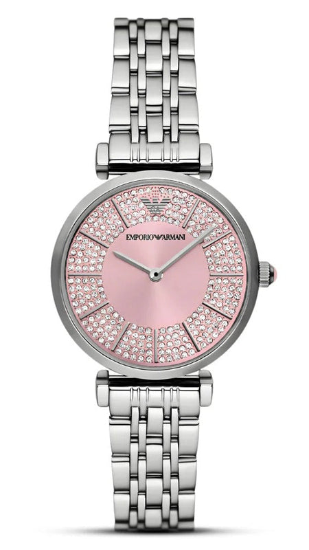 Buy Shop Emporio Armani Gianni T-Bar Pink Dial Silver Steel Strap Watch for Women - AR11686 USA Online
