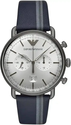 Buy Shop Emporio Armani Aviator Silver Dial Two Tone Leather Strap Watch for Men - AR11202 USA Online