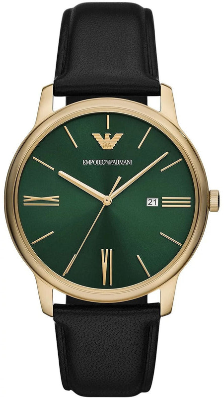 Buy Shop Emporio Armani Minimalist Green Dial Black Leather Strap Watch for Men - AR11601 USA Online