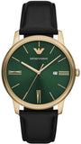 Buy Shop Emporio Armani Minimalist Green Dial Black Leather Strap Watch for Men - AR11601 USA Online