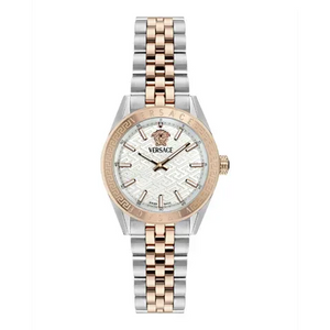 Versace V-Code Analog White Dial Two Tone Steel Strap Watch for Women - VE8I00624