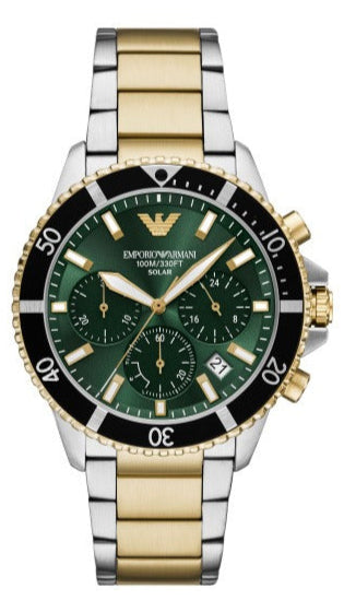 Buy Shop Emporio Armani World Explorer Chronograph Green Dial Two Tone Steel Strap Watch for Men - AR11695 USA Online
