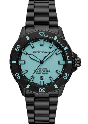 Buy Shop Emporio Armani Sea Explorer Turquoise Blue Dial Black Steel Strap Watch for Men - AR60084 USA Online